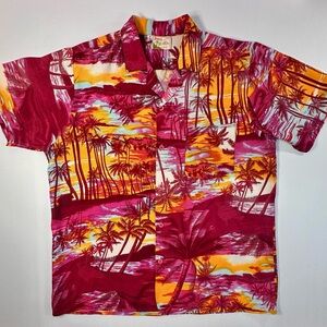 Dena VTG 80’s palm wave Hawaiian button-down shirt. Tiki Luau. Size Medium.